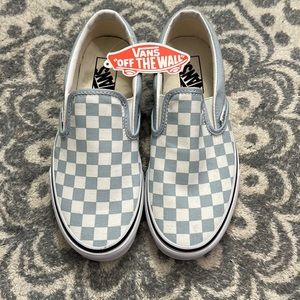BNWT Baby Blue Checkered Slip On Vans Women’s 7.5